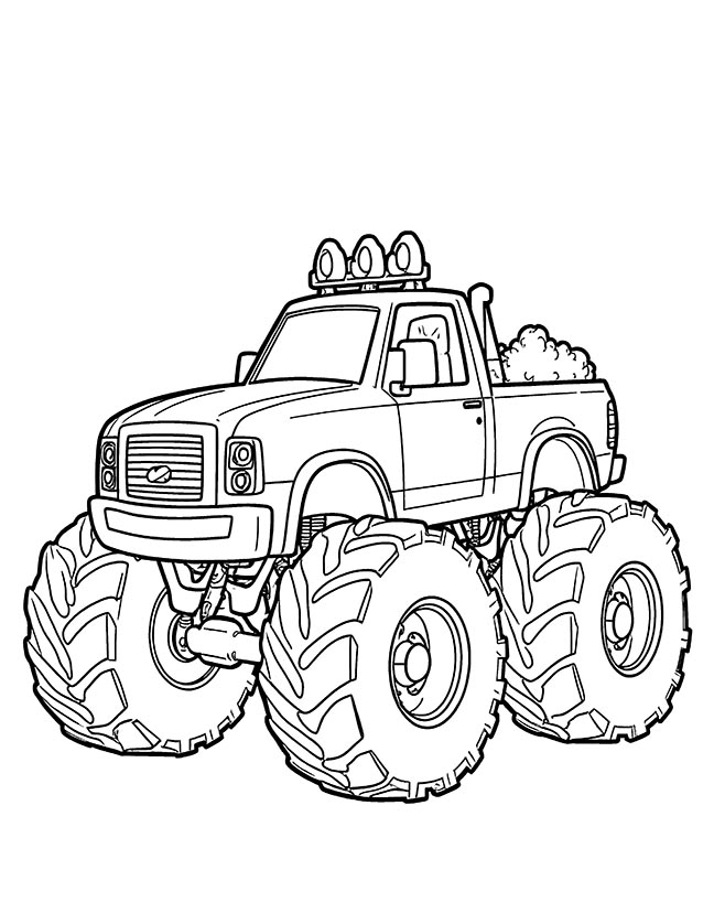 Monster truck party coloring page